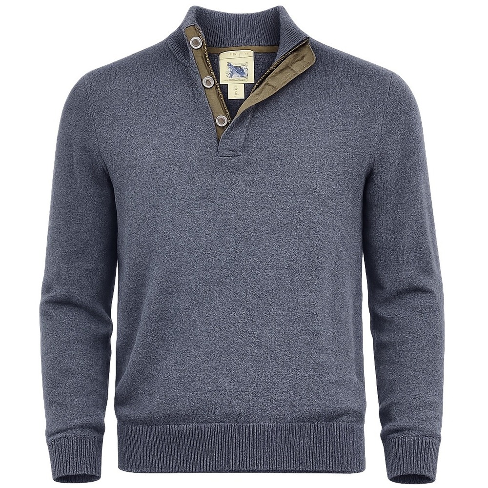 Refectory Mens M Gray 1/4 Button Mock Neck Cotton Sweater‎ Casual Fine Knit